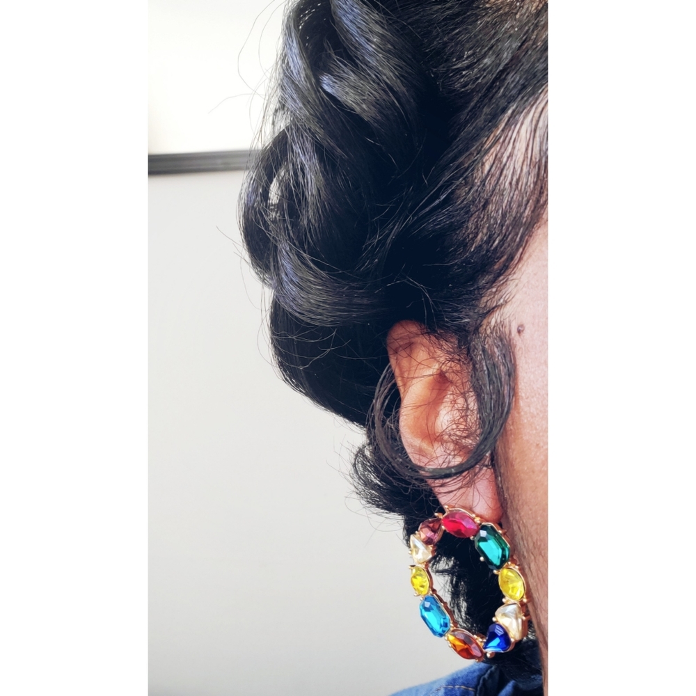 Festive Multicolor Hoop Earrings - Picture 3 of 6
